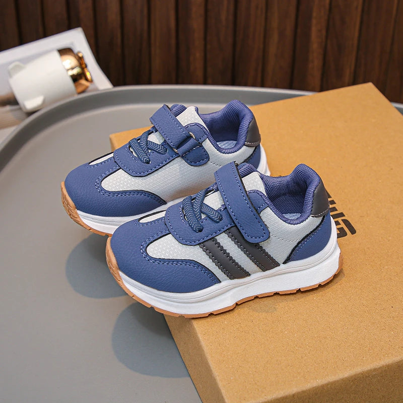 Children's Sneakers 0-8 Years Old Blue Leather Boys Girls Single Shoes Four Seasons Models Soft Non-slip Kids Walking Shoes