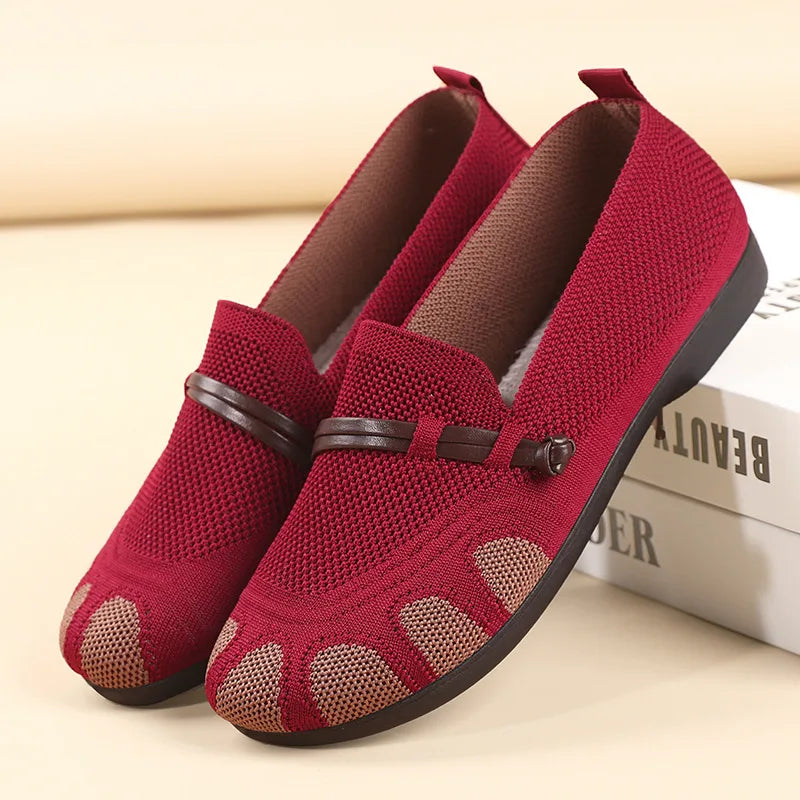 Women's shoes 2025 spring/summer new style shallow mouth flat bottom mother's shoes breathable mesh shoes comfortable loafers