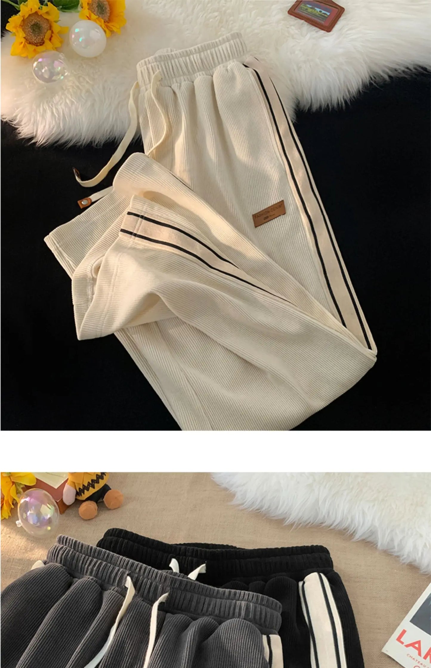 Corduroy Men's Pants Autumn Winter New Sle Hong Kong Sle Trendy Wide Leg Straight Elastic Waist Sports Casual Long Trousers