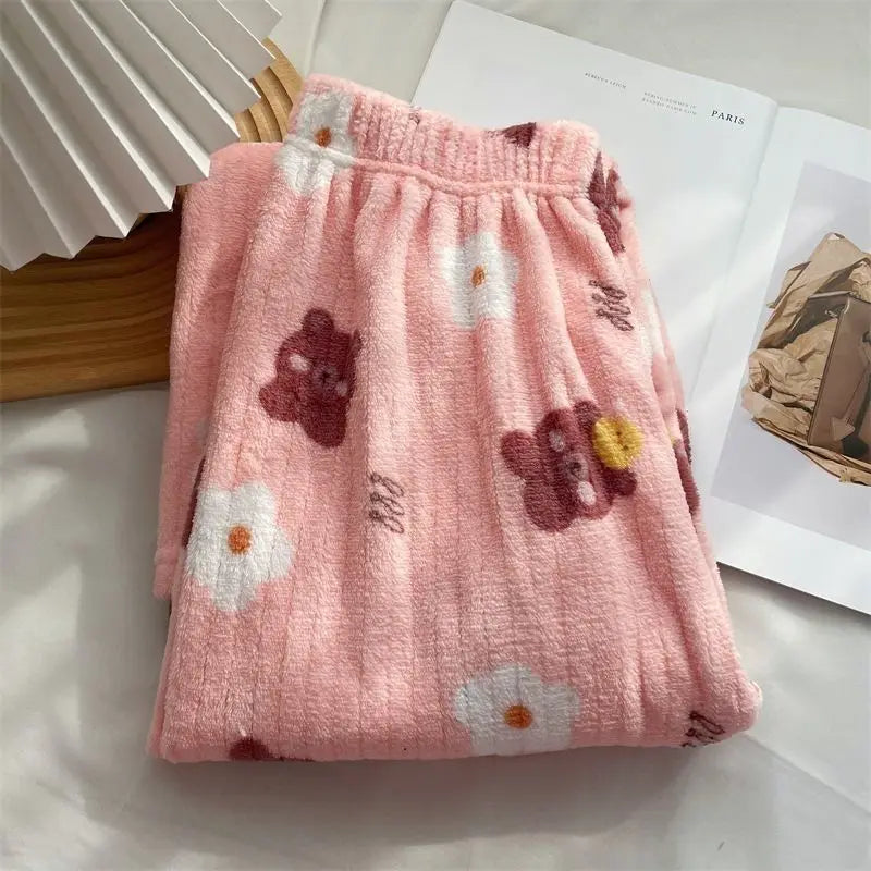 Autumn Winter Plu Print Bear Home Clothes Set Comfortable Long Sve Crew Ne Sweatirt And Pants Spwear for Young Women