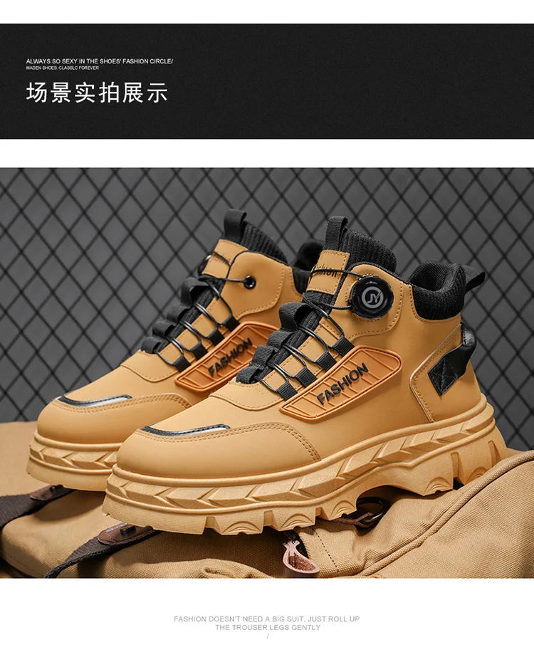 British Style Men's High Boots Fashion Outdoor Comfortable Work Boots Autumn Winter Mens Non-slip Wear-resistant Platform Boots