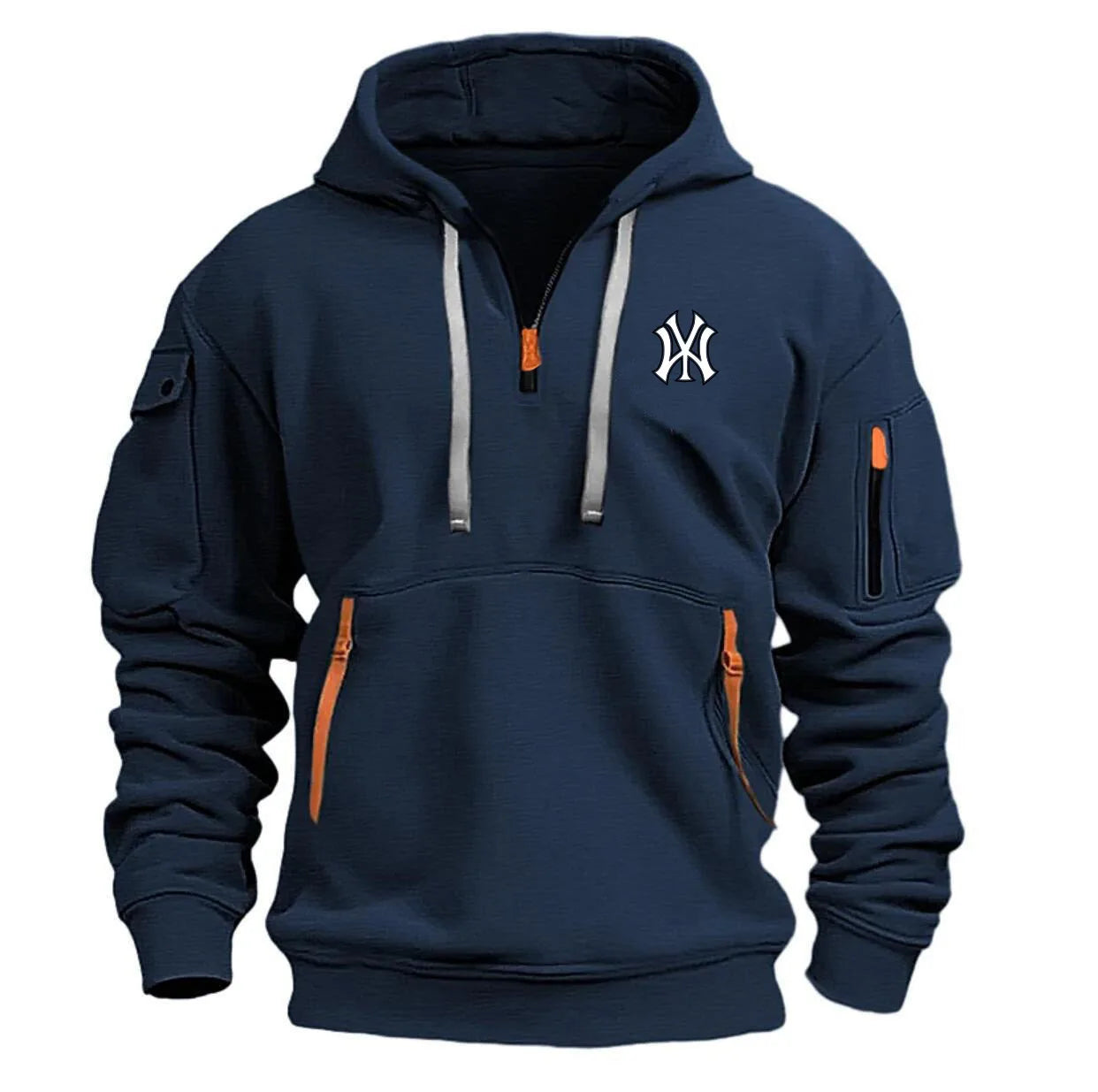 Men's casual sports hoodie spring and autumn fashion arm pocket pull rope hooded solid color loose long-sleeved blouse pullover