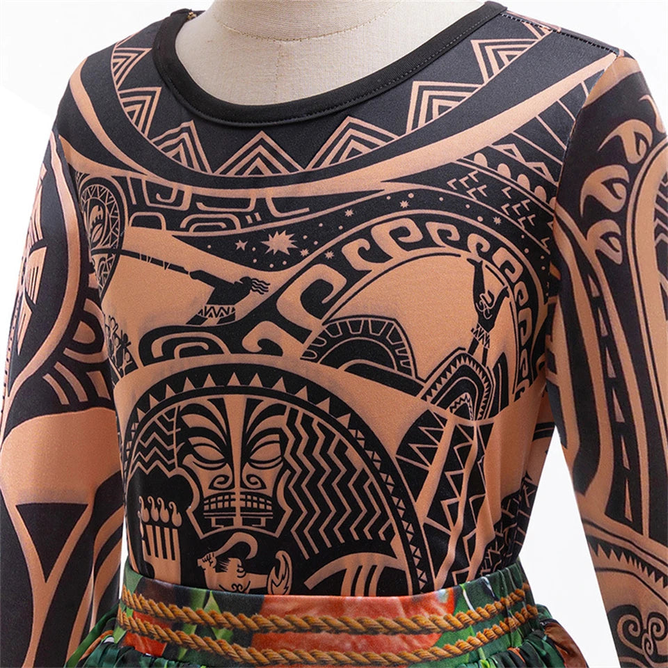 Summer Fancy Girl Princess Moana Dress Halloween Cosplay Carnival Party Primitive Tribes Maui Boys Costume Cartoon Kids Clothes