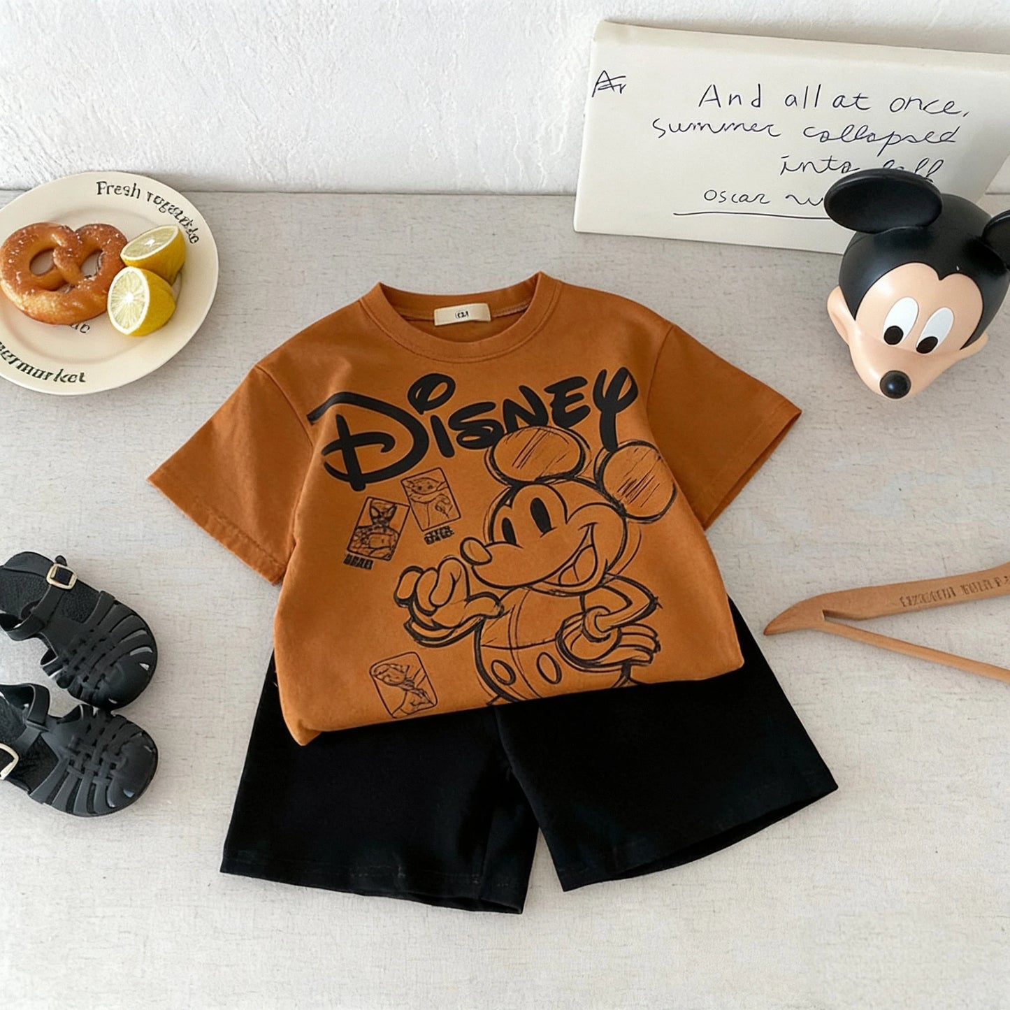 Cartoon Mickey Short Sleeve Suit Boys Clothes Summer Casual Kids Tracksuits Children T-shirt + Shorts 2piece/set Costume Outfits