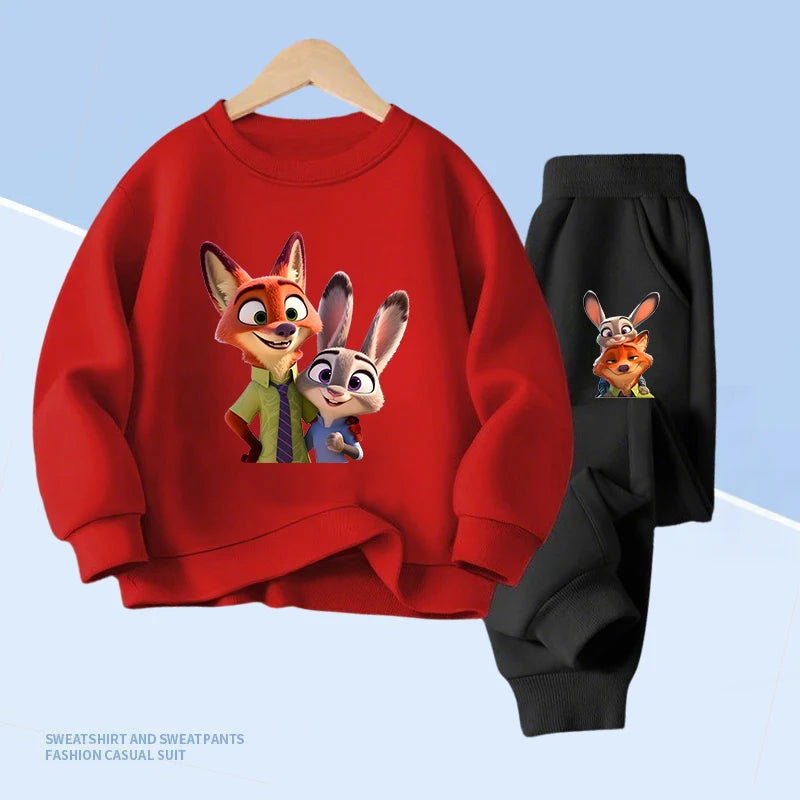 Disney Zootopia Spring Children Clothes Sets Cartoon Boys Pullover Tops and With Pocket Long Pants 2pcs Kids Thin Clothes Set