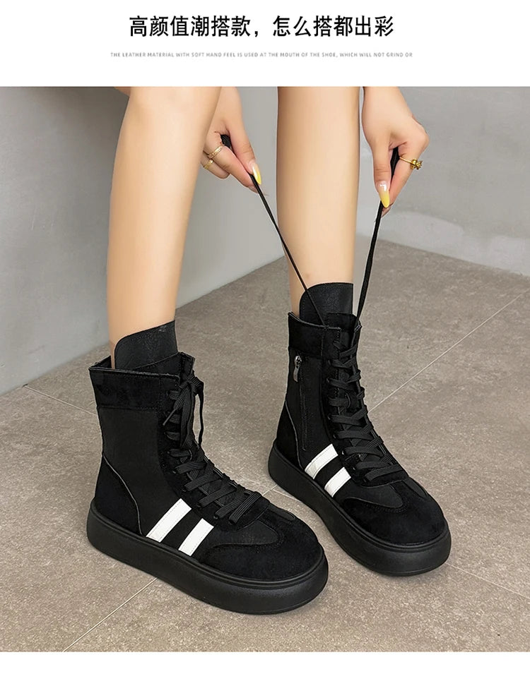 Sports and Leisure Shoes for Women 2025 New Fashionable High Top Shoes Flat Bottomed Lightweight and Comfortable Work Boots