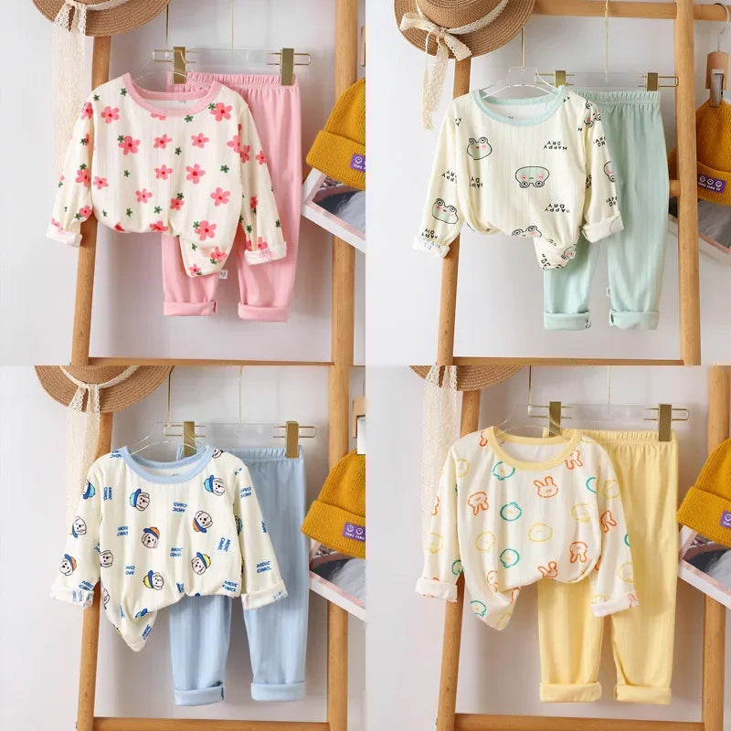 Children's warm underwear set boys girls autumn winter plush thick pajama set infants and young children home clothing set 0-5Y