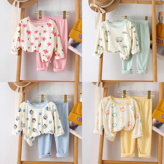 Children's warm underwear set boys girls autumn winter plush thick pajama set infants and young children home clothing set 0-5Y