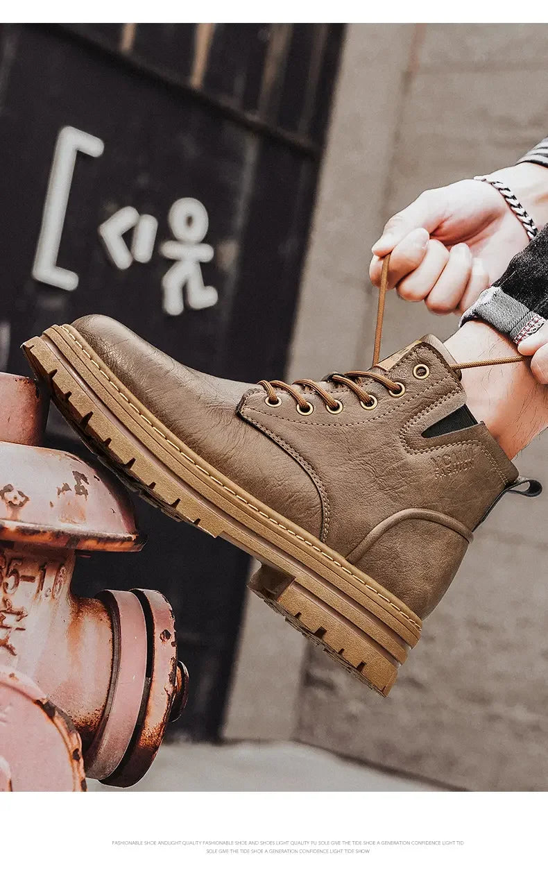 Boots Men All Season Outdoor Work Shoes Anti Slip and Comfortable Black Ankle  Boots Fashionable British Casual Denim Boots 2025