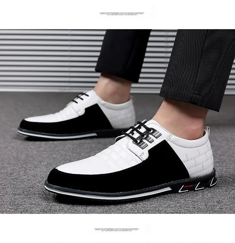 2023 Men Sneakers Shoes Fashion Brand Classic Lace-Up Casual Loafers Pu Leather Shoes Black Breathable Business Men Shoes