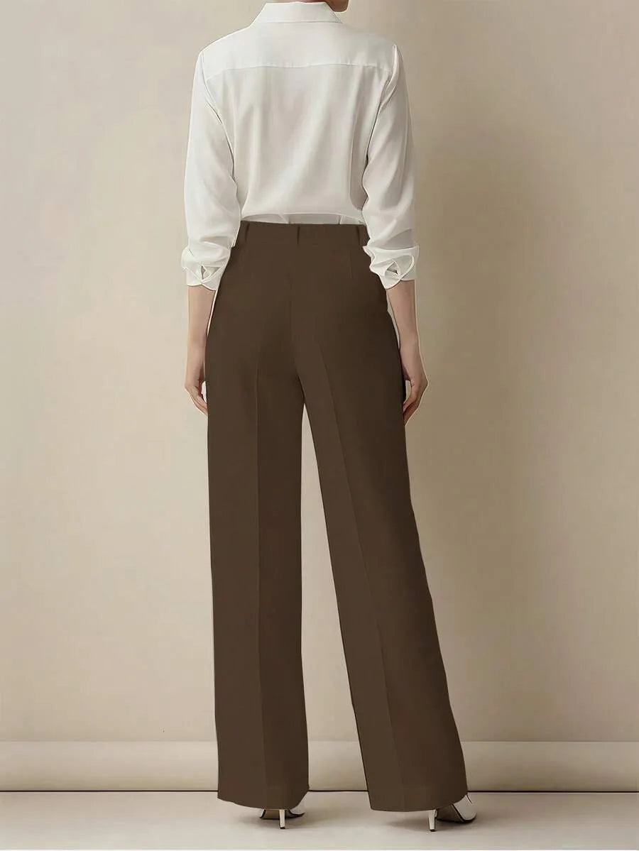 European and American cross-border spring and autumn fashion solid color casual high-waist loose work trousers with pockets
