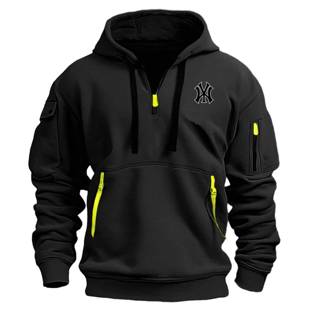 Men's casual sports hoodie spring and autumn fashion arm pocket pull rope hooded solid color loose long-sleeved blouse pullover