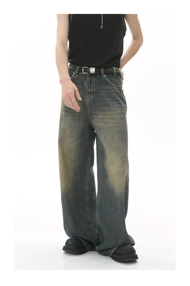 Baggy jeans men Mopping pants jeans Men's Denim Pant Nostalgic Washed Male Jeans Straight Casual Menwear Loose Wide Leg Trousers