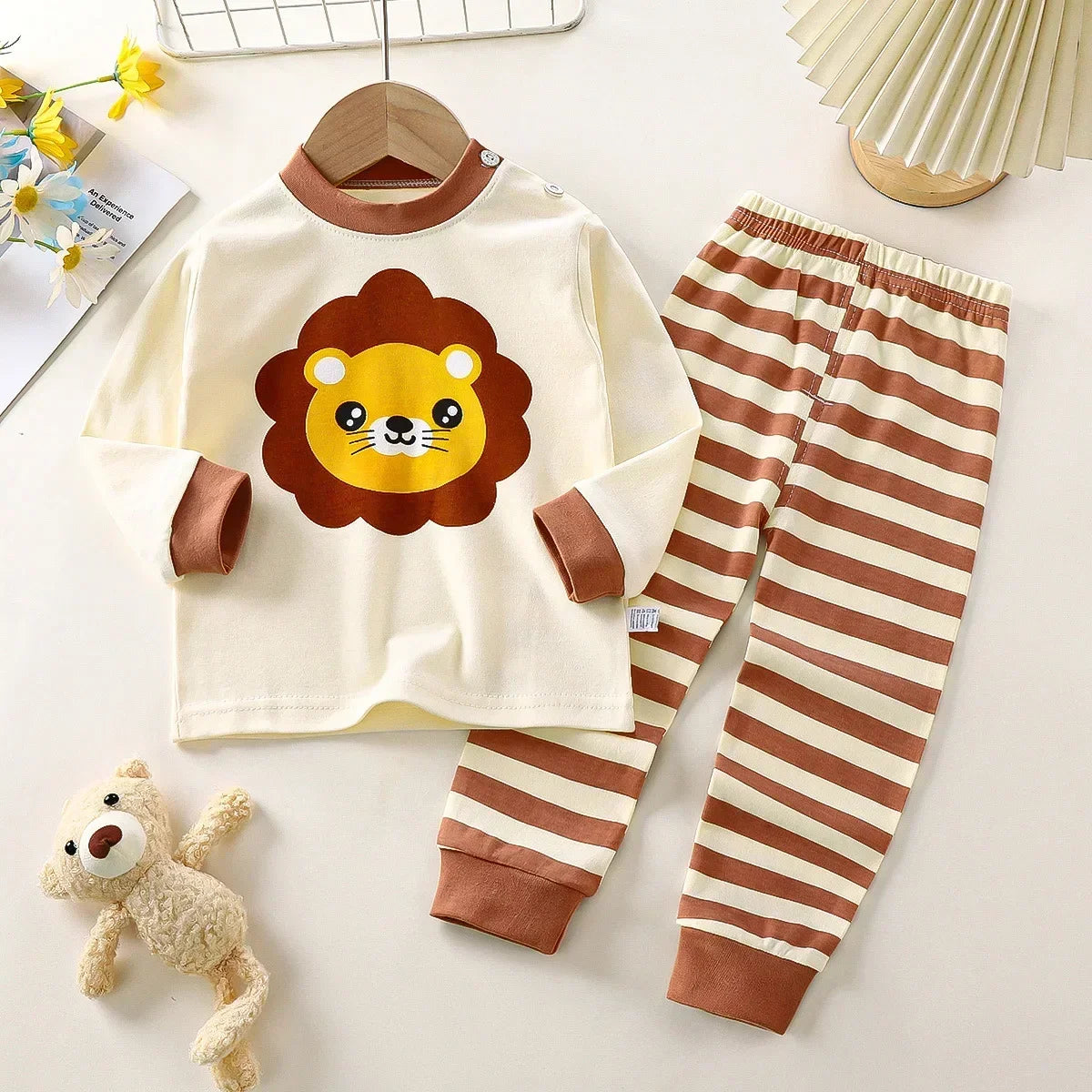 New 2025 Boys Girls Autumn Warm Pure Cotton Pajamas Kids Cute Cartoon Dinosaur Long Sleeve Pyjamas Baby Sleepwear Clothing Sets