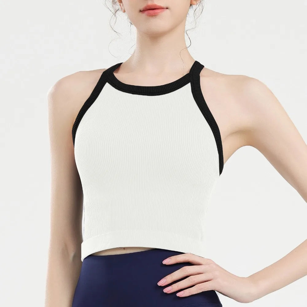 High Neckline Sports Tank Top Comfortable Breathable Fitness Tank Top with Chest Cushion Soft Fixed Cup Tank Top Gym