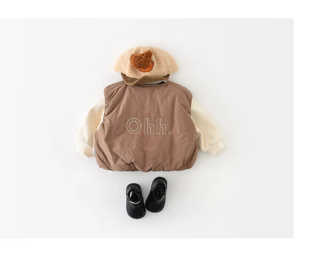 LILIGIRL Winter Baby Vest Thicken Letter Toddler Girls Waistcoat Simple Warm Infant Fleece Padded Coat 6M-3T
