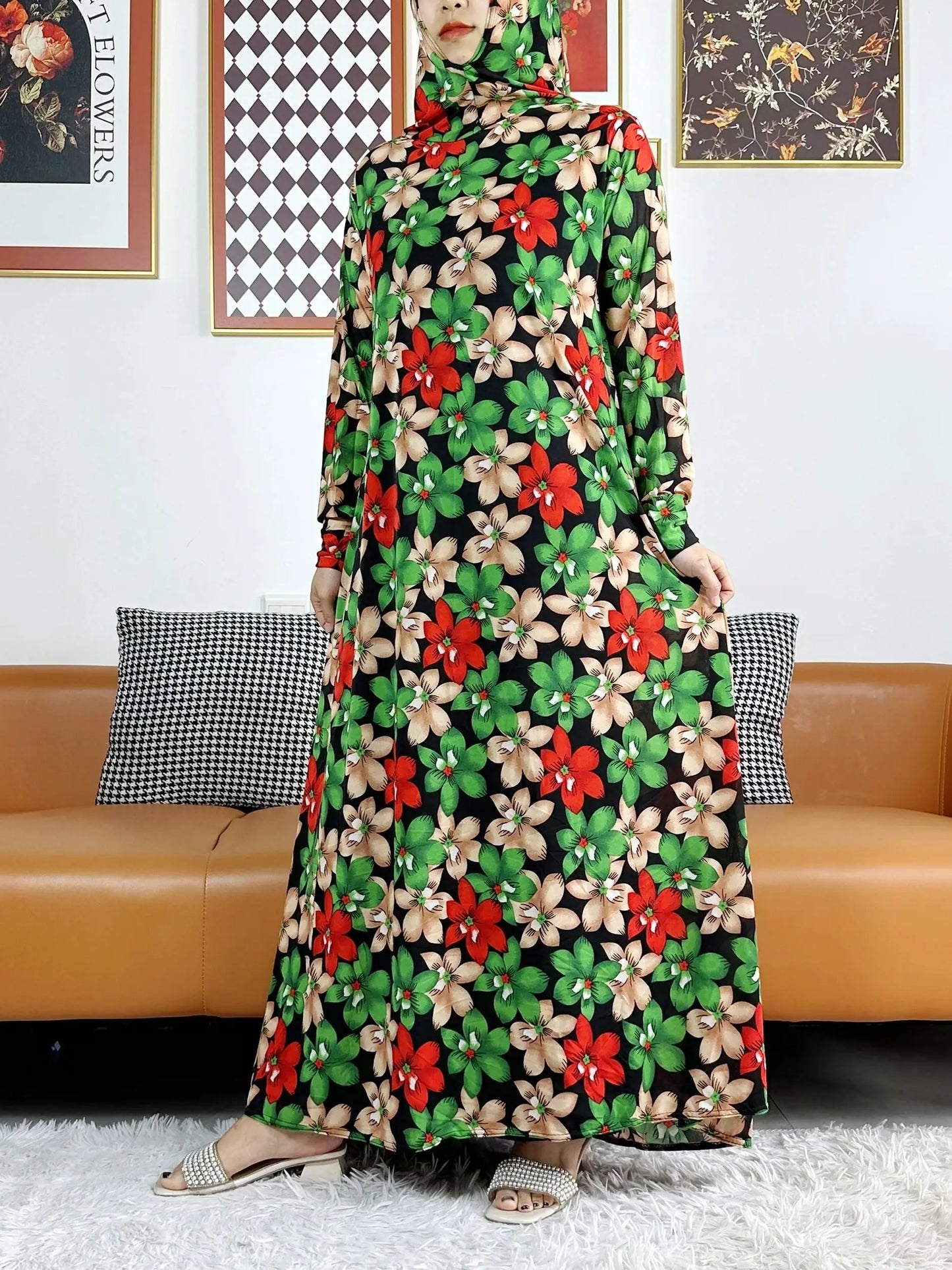 One Piece Set Muslim Young Girls Hooded Hijab Abaya Dress Ramadan Prayer Set Arab Dubai Headscarf Long Robe Islamic Party Gown