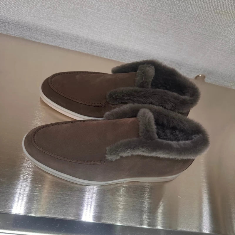 Boots Women Ankle Fur boots Fashion Women  Leather loafers flat 2025 High Quality Winter boots Comfortable Wool Snow