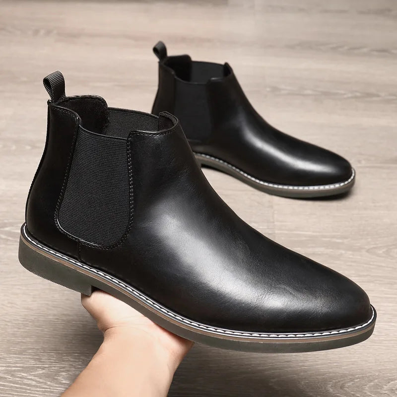 Men's Boots Fashion Chelsea Boots New Business Male Ankle Boots High Top Casual Leather Boot Plus Size British Style Dress Boot