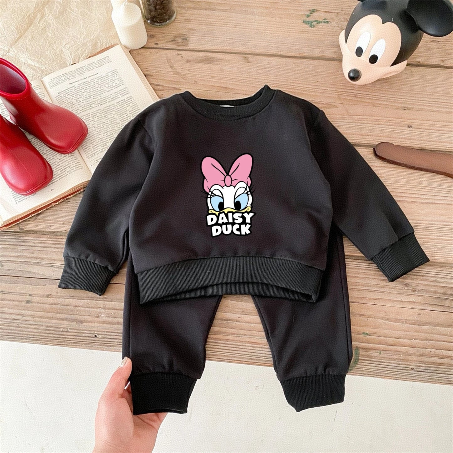 Simple Fashion Children Sweatshirt Suit Spring Autumn Kids Clothing Daisy Duck Pattern Girl's Long Sleeve Tracksuit Hoodie Pants