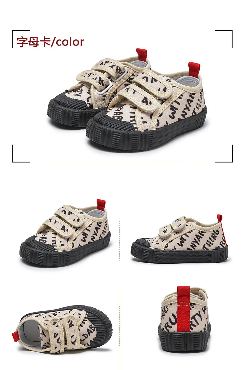 Kids Shoes for Girls Boys Non-slip Soft Sole Canvas Shoes Child Letters Toddler Casual Shoes Tenis Versatile Breathable Sneakers