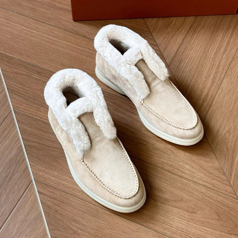 Boots Women Ankle Fur boots Fashion Women  Leather loafers flat 2025 High Quality Winter boots Comfortable Wool Snow