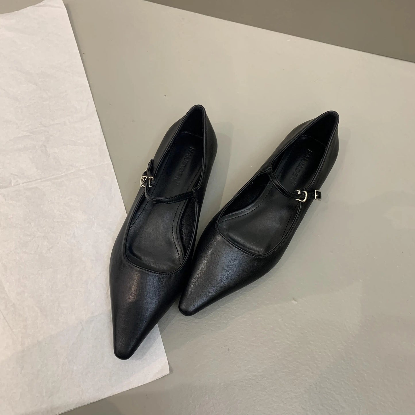 Flat Shoes for Women 2025 Spring Autumn New Mary Jane Shoes Low Heel Pointed Flat Bottomed Women's Shoes Plus Size 42 43 44