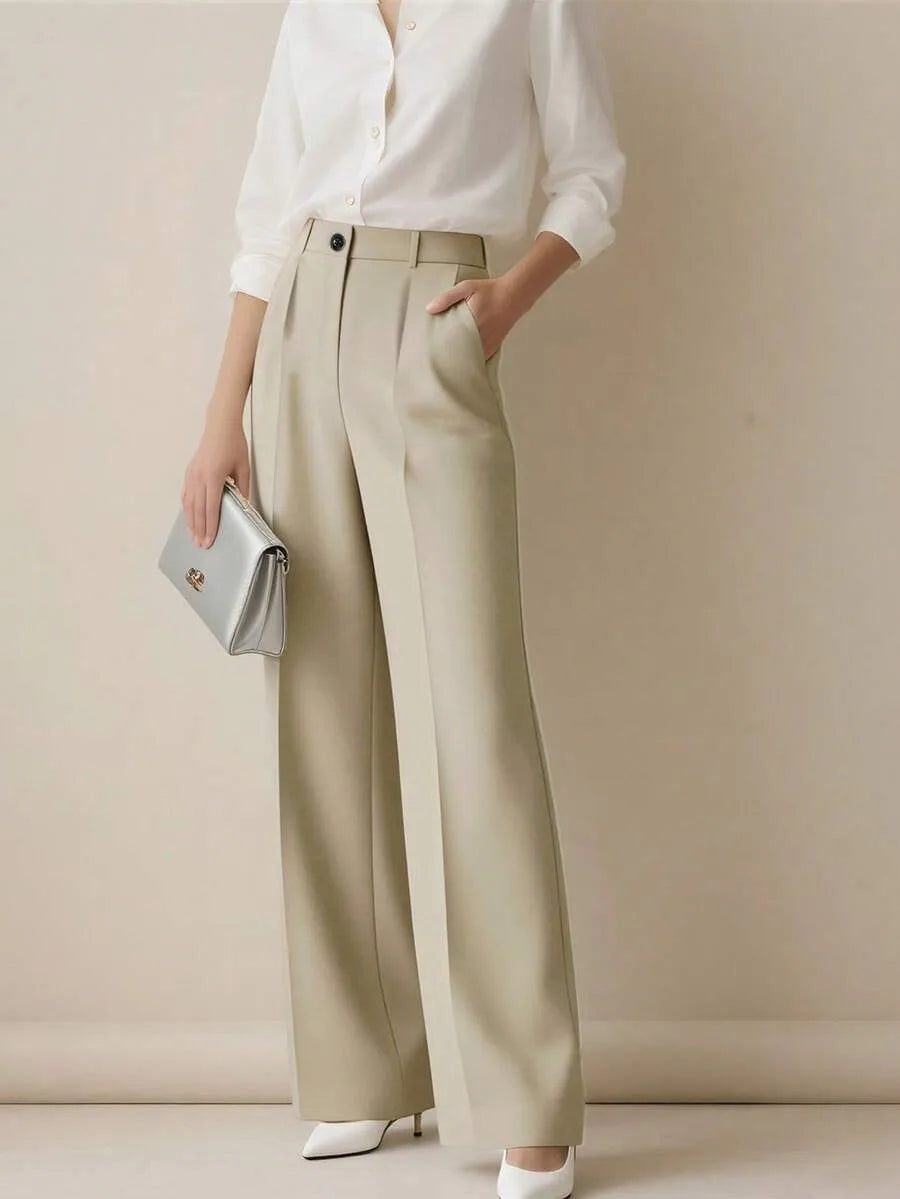 European and American cross-border spring and autumn fashion solid color casual high-waist loose work trousers with pockets