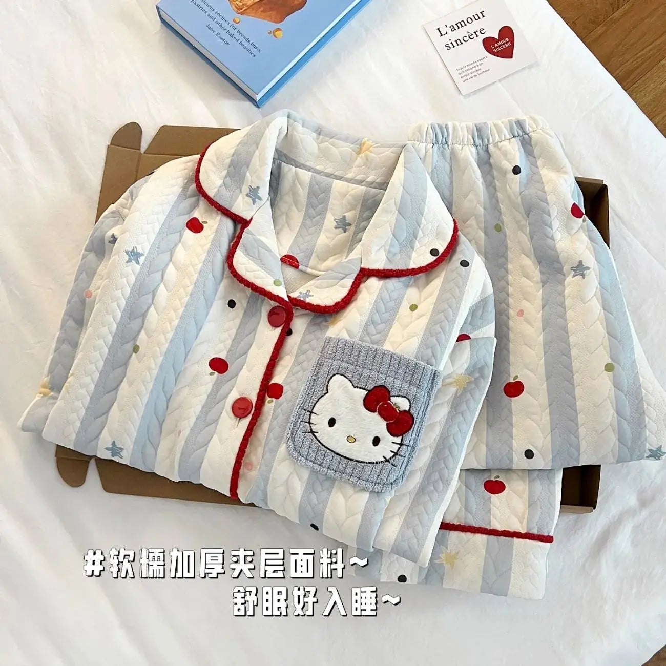 Hot Sanrio Girl Loungewear Set Hello Kitty Anime Kawaii Casual Loose Comfort Air-Layer Fabric 2-Piece Set Children Clothing New