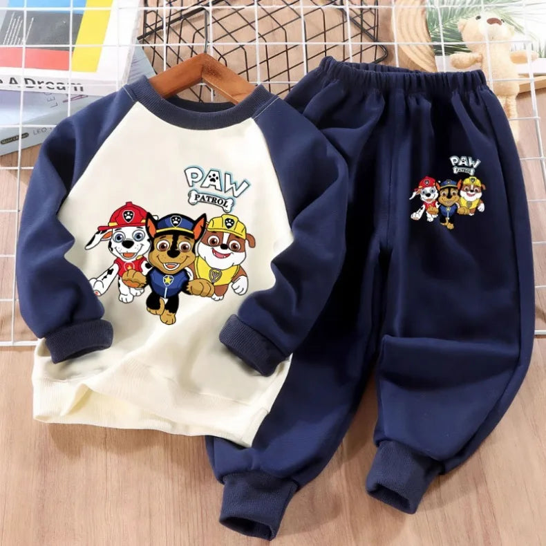 PAW Patro Print Kids Sport Clothes Sets Spring Fall Boys Spliced Sweatshirt 2-piece Suit Kids O Neck Hoodies  Trousers 2pcs Set