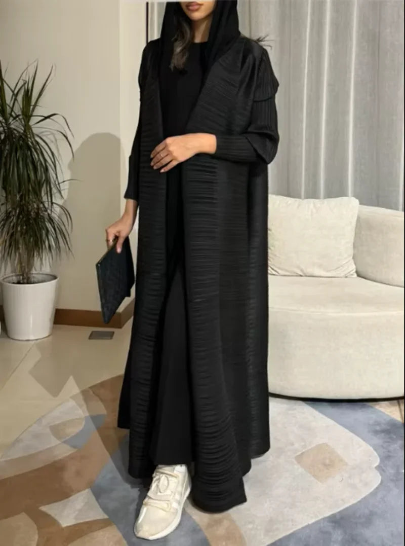 Abaya Mosong Fashion Miyake Pleated 2024 Trench Coat Retro Design Loose Cardigan Luxury Robes Women