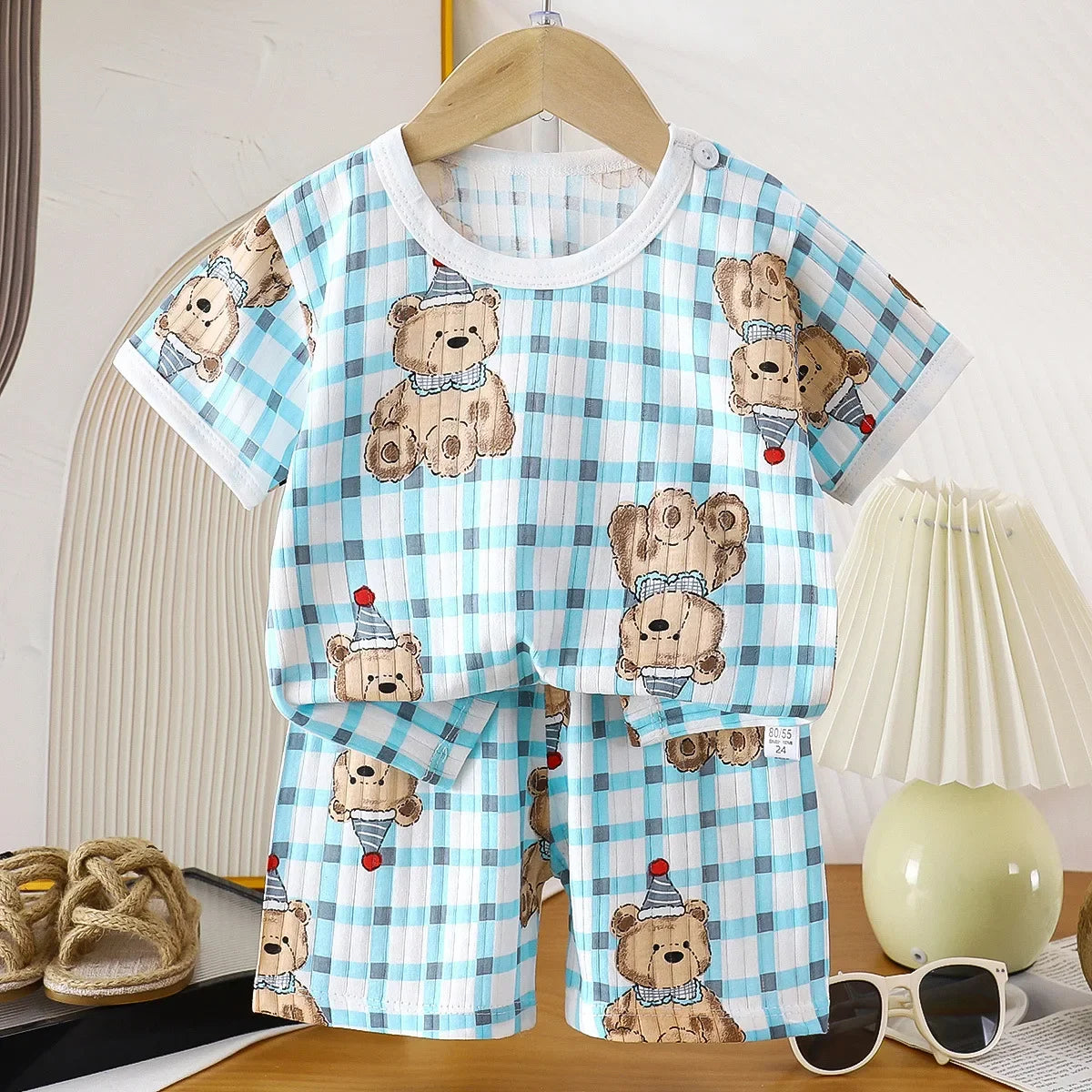 Kids Summer Pure Cotton Clothing Sets Boys Girls Cute Cartoon Short Sleeve T-Shirt Tops with Shorts Toddler Baby Casual Pajamas
