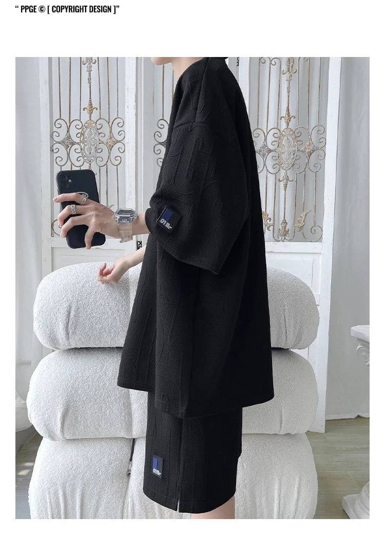 Summer ort Sve T-irt Set Men's Casual Spor Lightweight Five-Quarter Pants Matching Whole Set Youth Faion