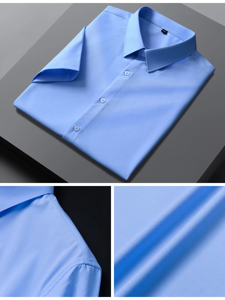 Men's Formal Business Short Sleeve Dress Shirt Wrinkle Free Regular Fit 4-Way Stretch Button Up Shirts for Spring Summer Holiday