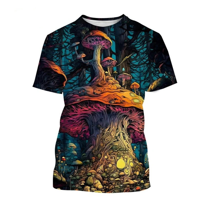 Mushroom Forest T-Shirts Plants Graphic 3D Print Men Women T Shirt Short Sleeve Oversized Harajuku Y2k Tops Tees Kids Clothing