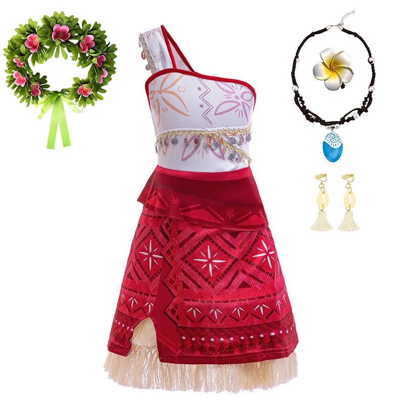 Summer Fancy Girl Princess Moana Dress Halloween Cosplay Carnival Party Primitive Tribes Maui Boys Costume Cartoon Kids Clothes