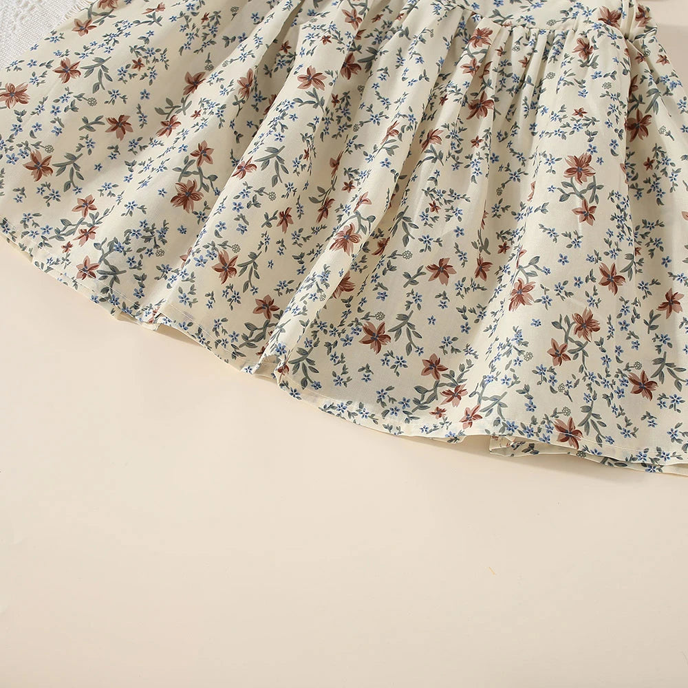 Kids Dresses for Girls Floral Flying Sleeves Casual Dresses Summer Ruffles Sweet Casual Daily Dress Toddler Casual Flower Dress