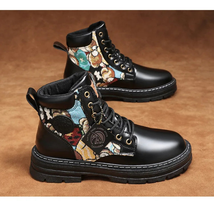 New Men's Boots Designer Luxury Men Working Boots High Tops Platform Leather Shoes for Men British style Motorcycle Botas Hombre