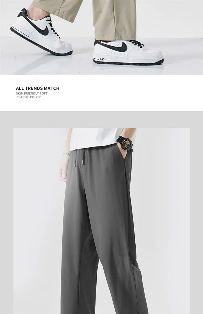 Ice Silk Men's Summer Thin Qui Dry Sports Loose Fit Breathable Long Pants Casual Trousers Youth Active Sle Basic Color