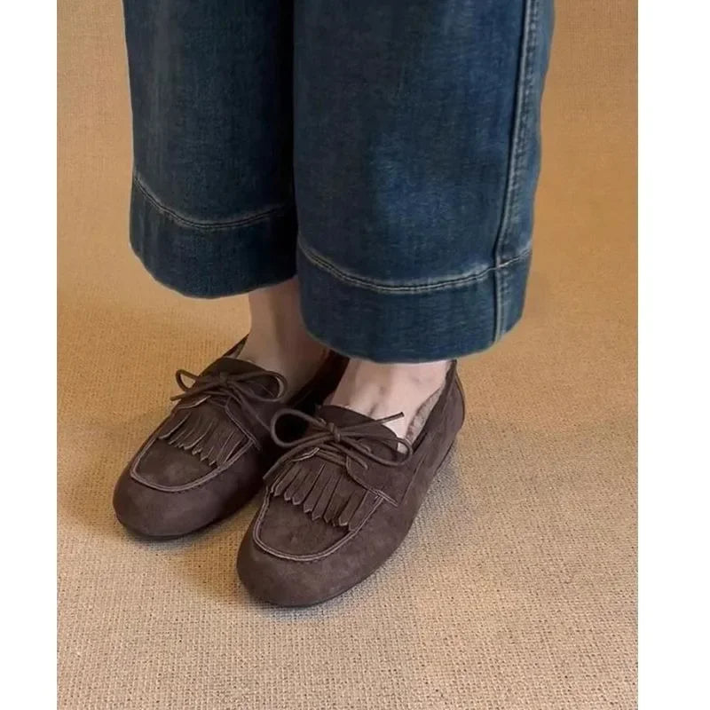 Shoes for Women 2024 Hot Sale Warm Women's Flats Daily Casual Flats Women Bow Tie Fringe Round Toe Soft Bottom Shoes Ladies