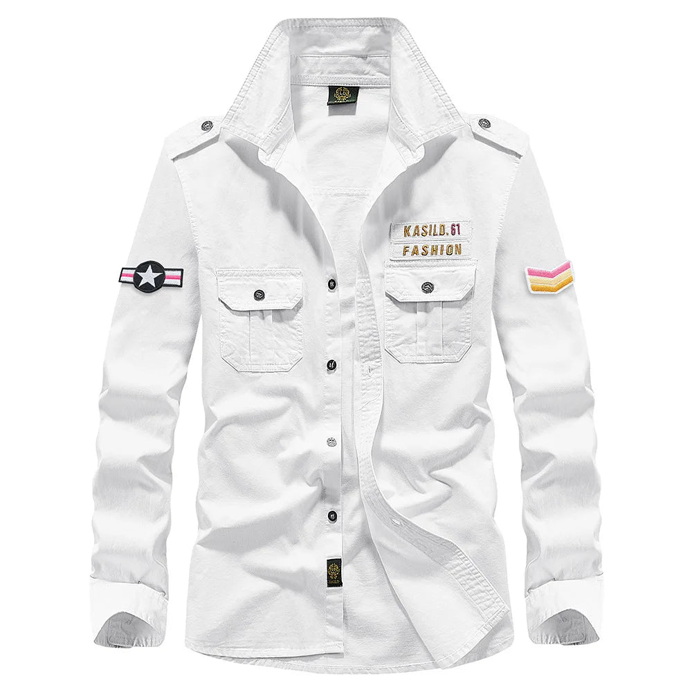 2025 New Men's Spring Cotton Casual Shirt Military Tooling Oversize Loose Long Sleeve Cargo s Male High Quality Solid Clothing