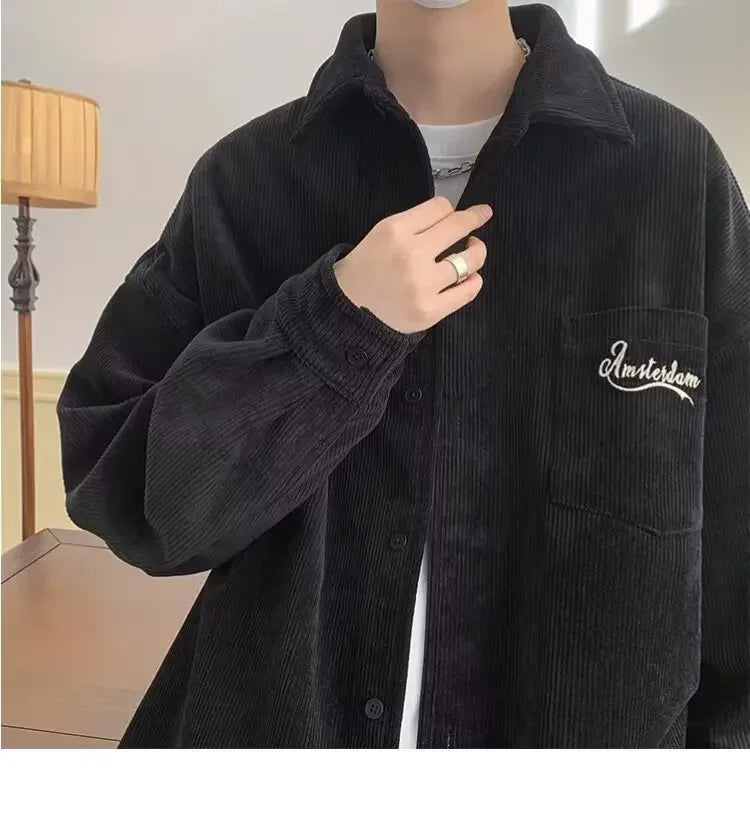 2025 New Retro Lapel Loose Long Sleeve Casual Shirt Jacket Men's Korean Style Trendy Spring Autumn Wear Comfortable Outerwear