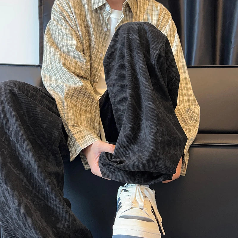 Corduroy Men's Pants Trendy Casual Spor Straight Leg Fce Lined Wide Leg Autumn Winter High Street Cool American Sle