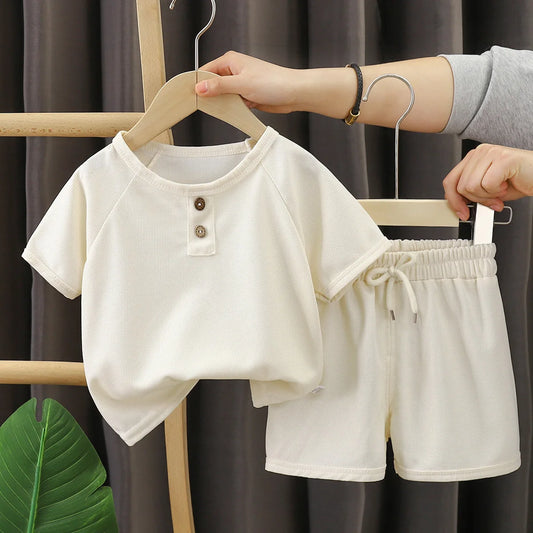 Pure Color Baby Boy Clothes Sets For Children School Sports Casual T-shirt + Shorts Suit Kids Tracksuit Clothing Outfits Summer