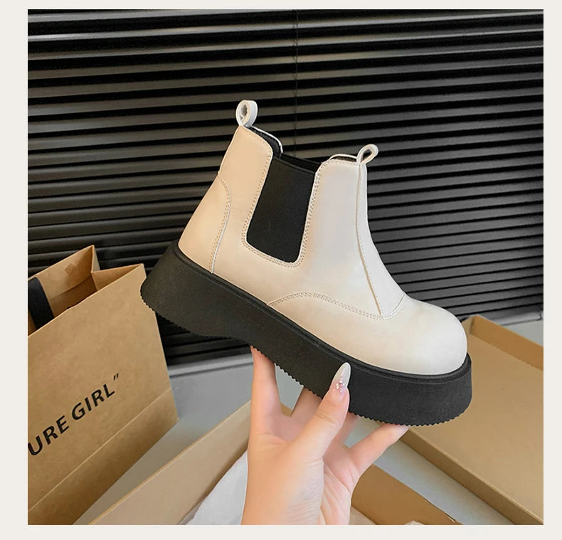 Fall New Style Thick-soled Women's Fashionable Boots, Retro Big-head Short Boots, Anti-slip and Wear-resistant Outdoor Boots
