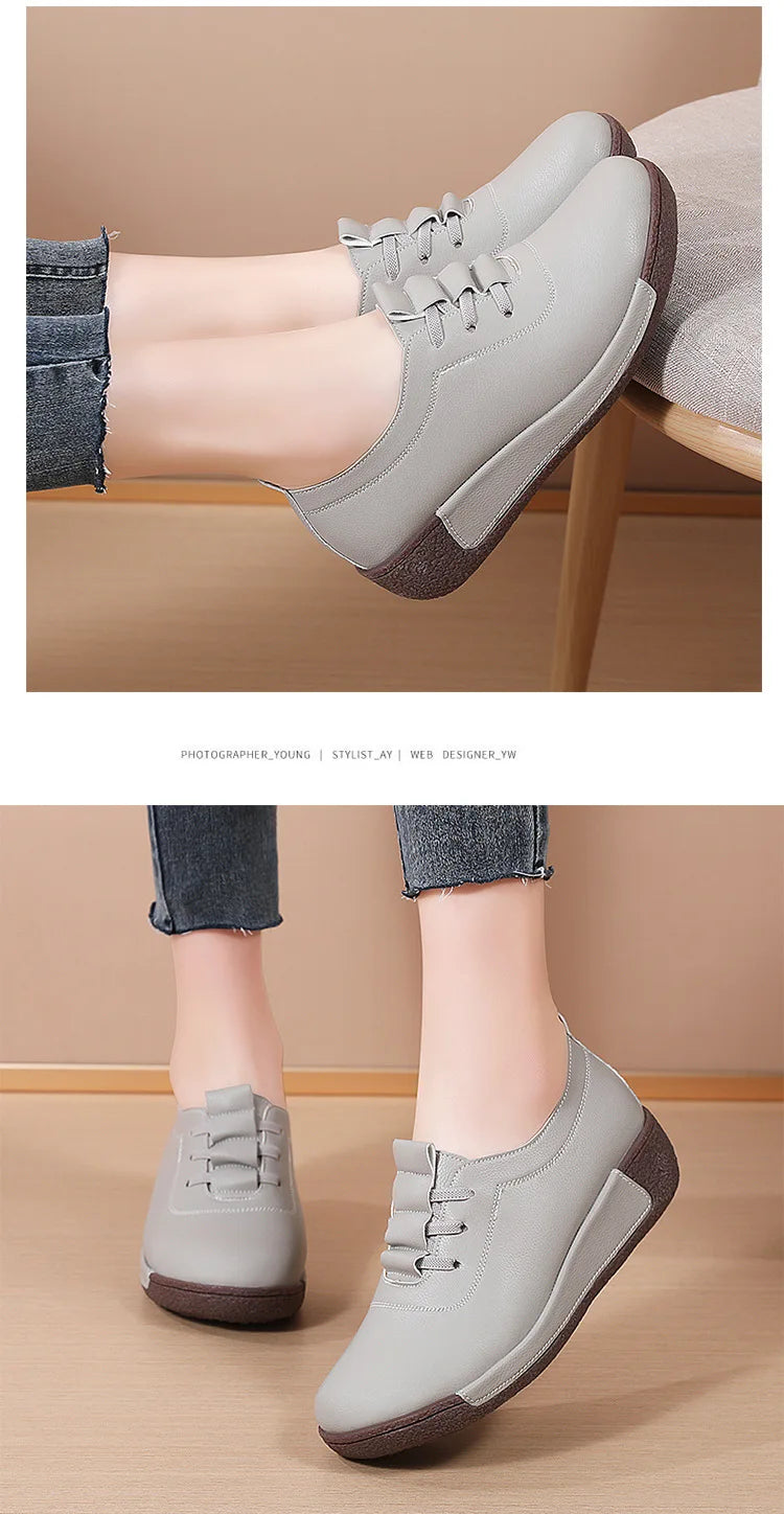 2025 Women Casual Shoes Genuine Leathe Platform Loafers for Women Wedge Sneakers Zapatos Mujer Fashion Slip on Ladies Moccasins