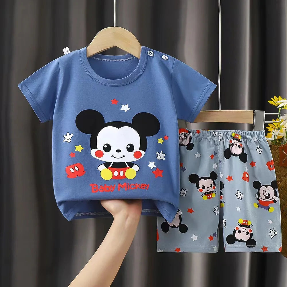 Mickey Mouse Clothes Set For Toddler Costume Summer Cartoon Character Tshirts Sports Clothing Set Infant Baby Kids Outfits