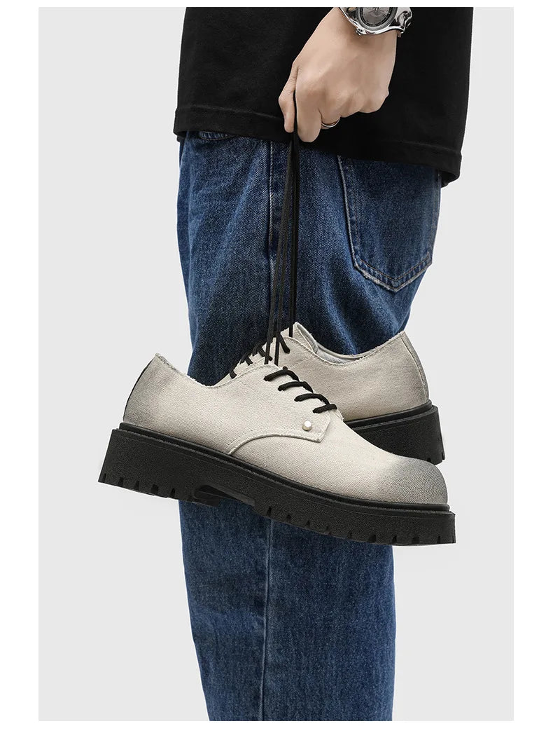 New Mens Derby Shoes British-Style Big Round-Toe Chunky Platform Sneakers Original Breathable Casual Shoes for Streetwear &Daily