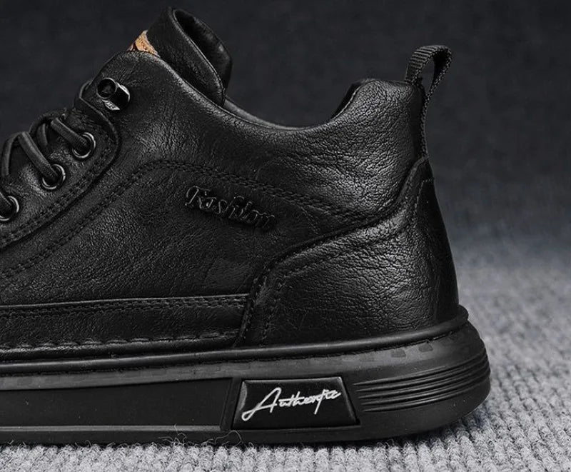 Classic Men Leather Casual Shoes Spring New High Top Platform Shoes Loafers Luxury British Business Style Walking Shoe Masculino