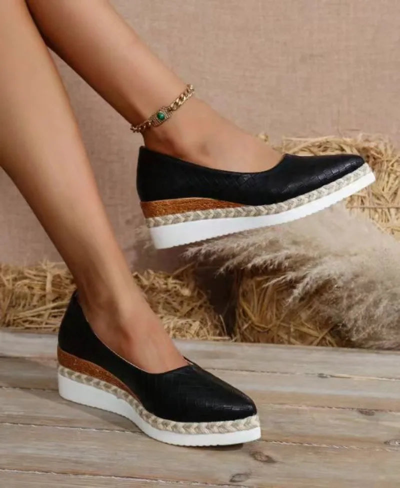 Women Shoes Shallow Mouth Single Shoes Pointed Head Wedge Platform Shoes for Women Loafers Leather Casual Footwear Zapatos Mujer